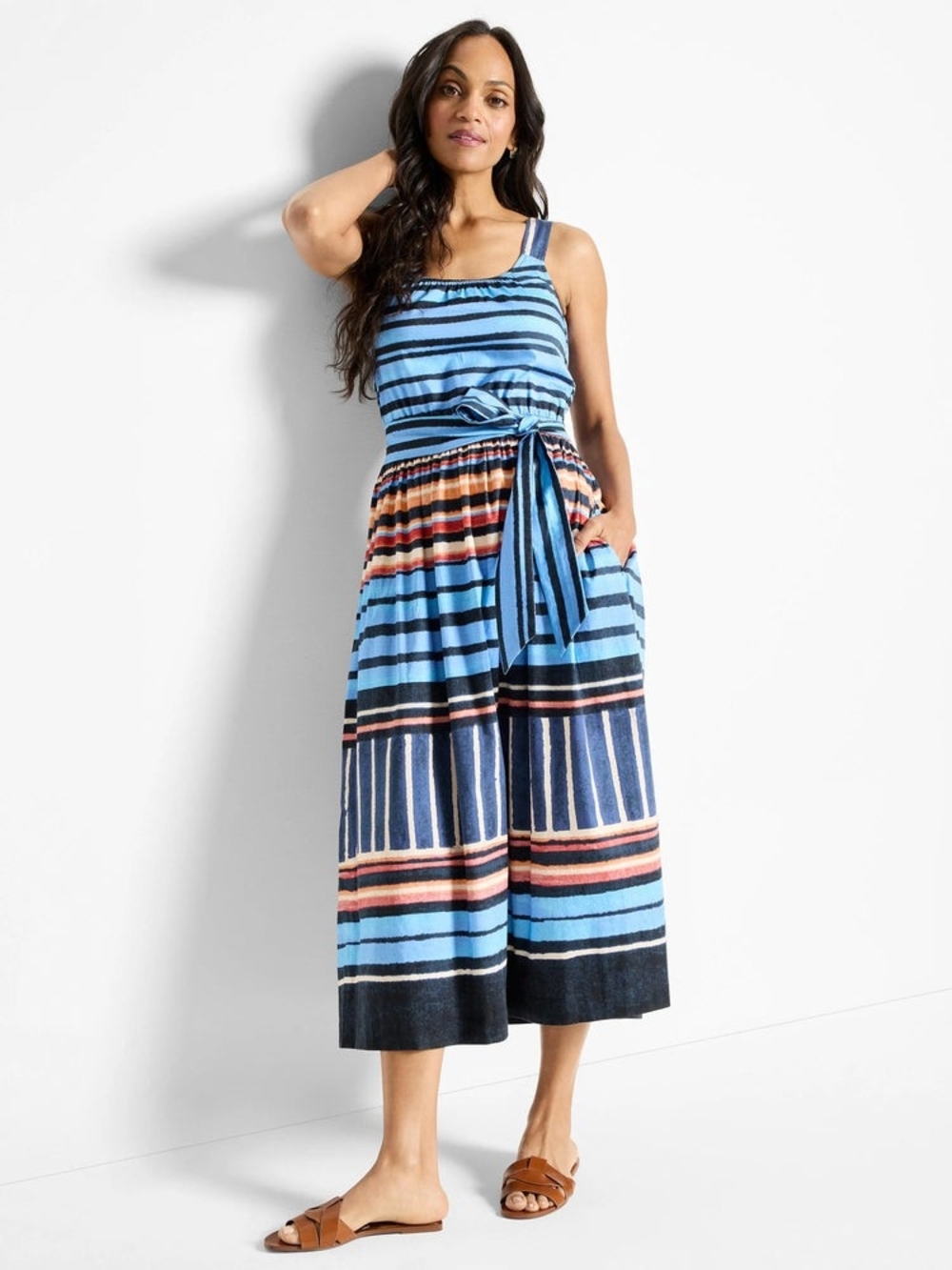 NIC+ZOE Multi-color Striped Sleeveless Maxi Dress Large Smocked Back NWT - Picture 2 of 14